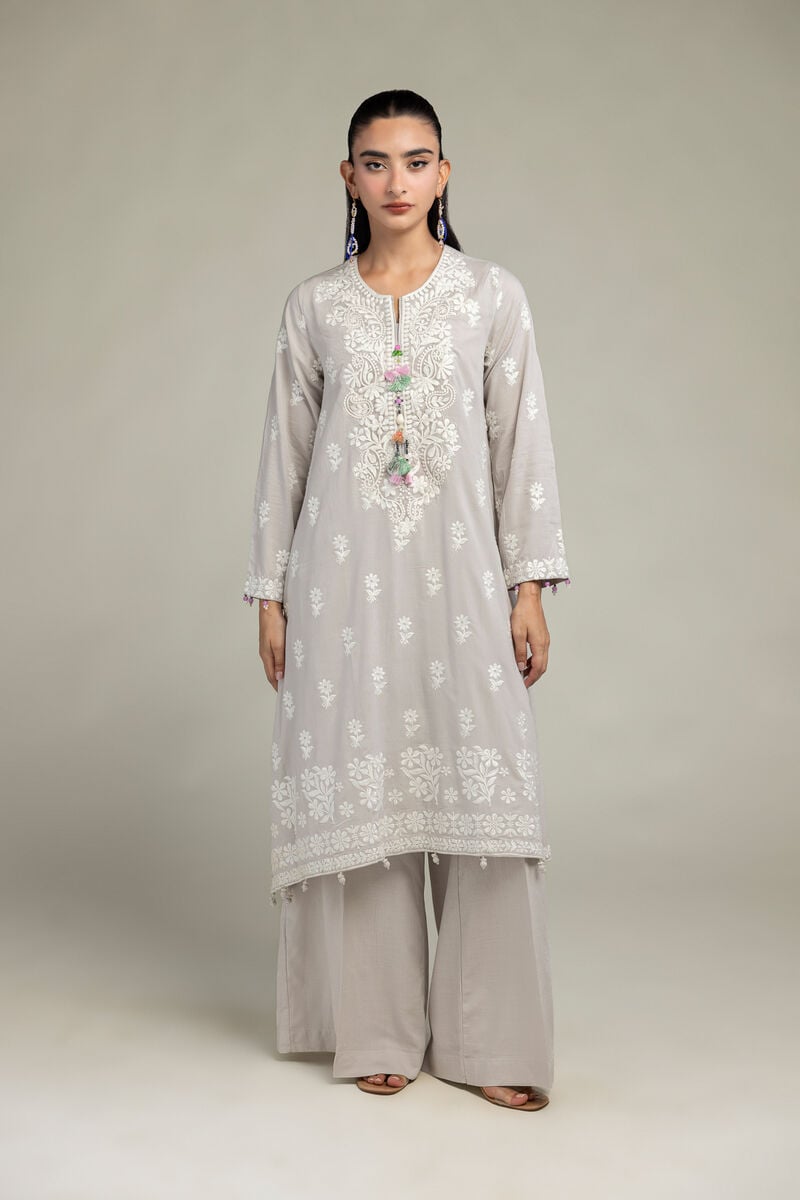 Embroidered | Raw Silk | Floral Longline Kurta | USD 65.00