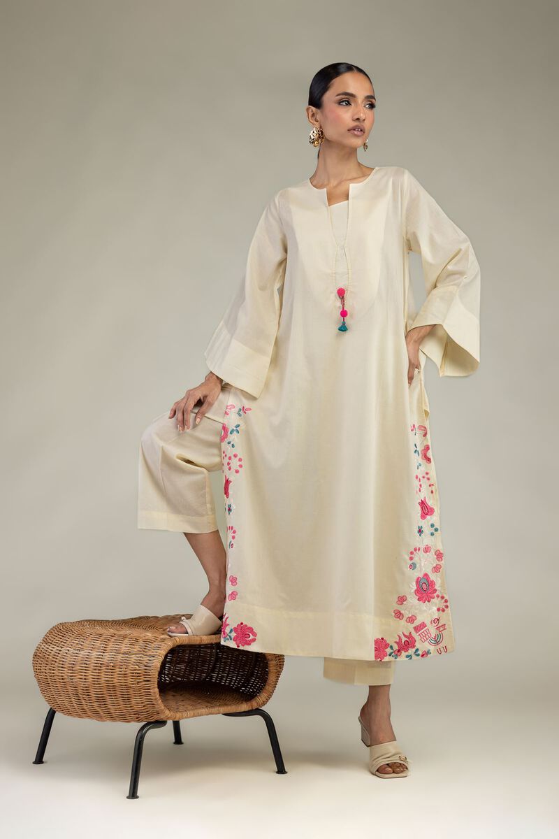 Embroidered | Cambric | Long Floral Kurta | USD 40.00