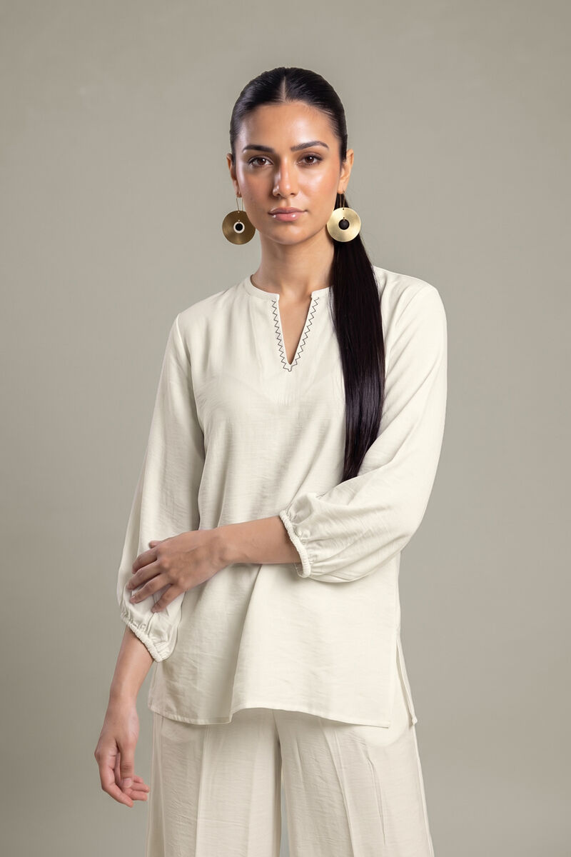 Dyed | Crepe | Short Solid Blouse | USD 40.00