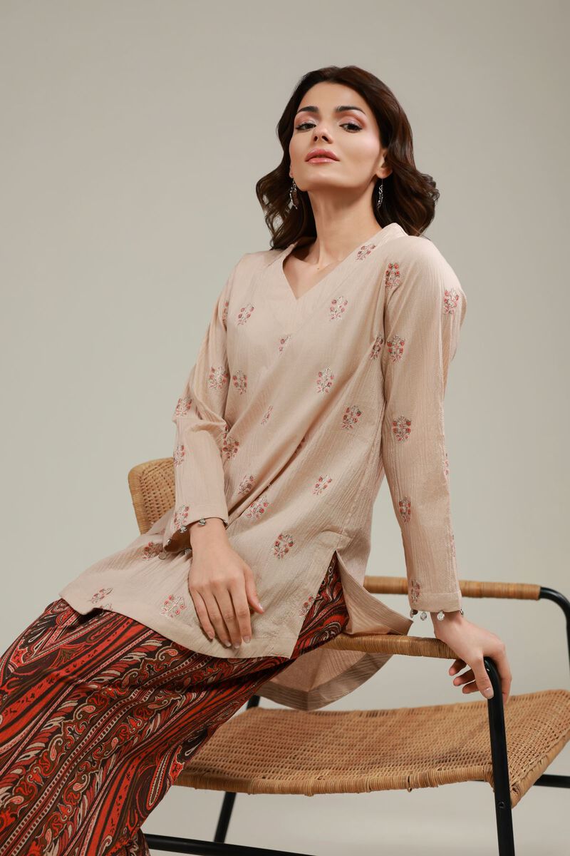 Embroidered | Cotton Crinkle | Floral Crinkled Kurta | USD 35.00