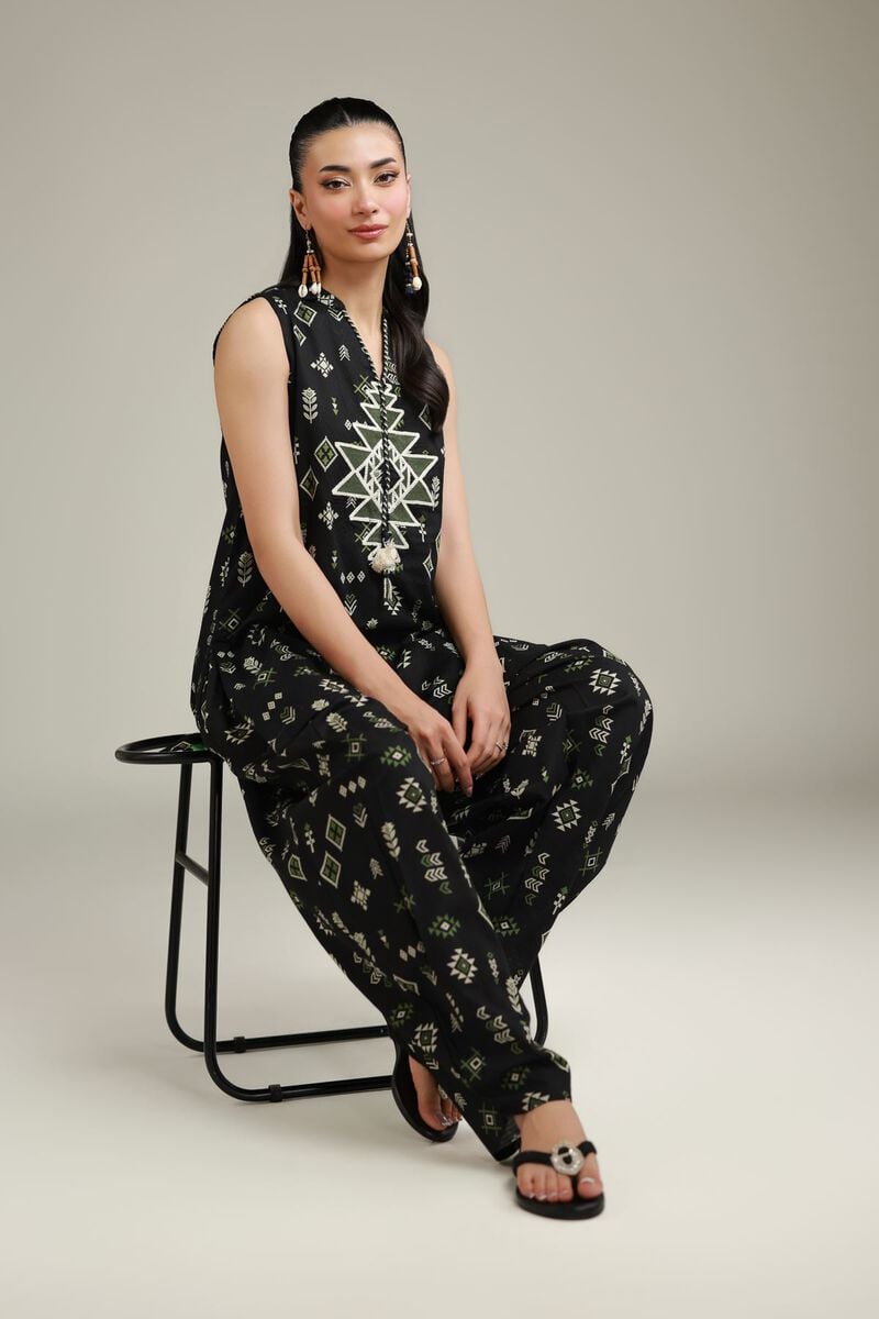 Embroidered | Cotton Dobby | Black Sleeveless Kurta | USD 30.00