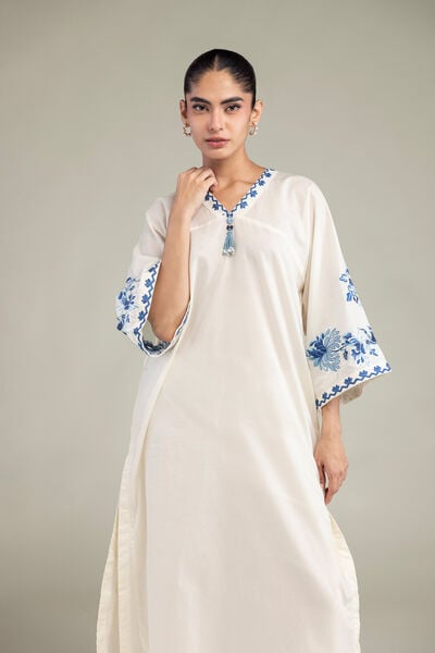 Embroidered | Cambric | Long Floral Kurta | USD 45.00