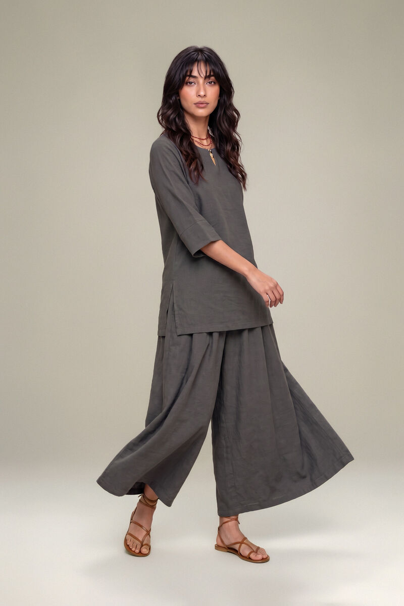 Dyed | Textured Georgette | Gray Solid Trousers | USD 35.00