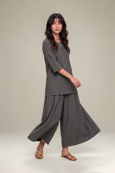 Dyed | Textured Georgette | Gray Solid Trousers | USD 35.00