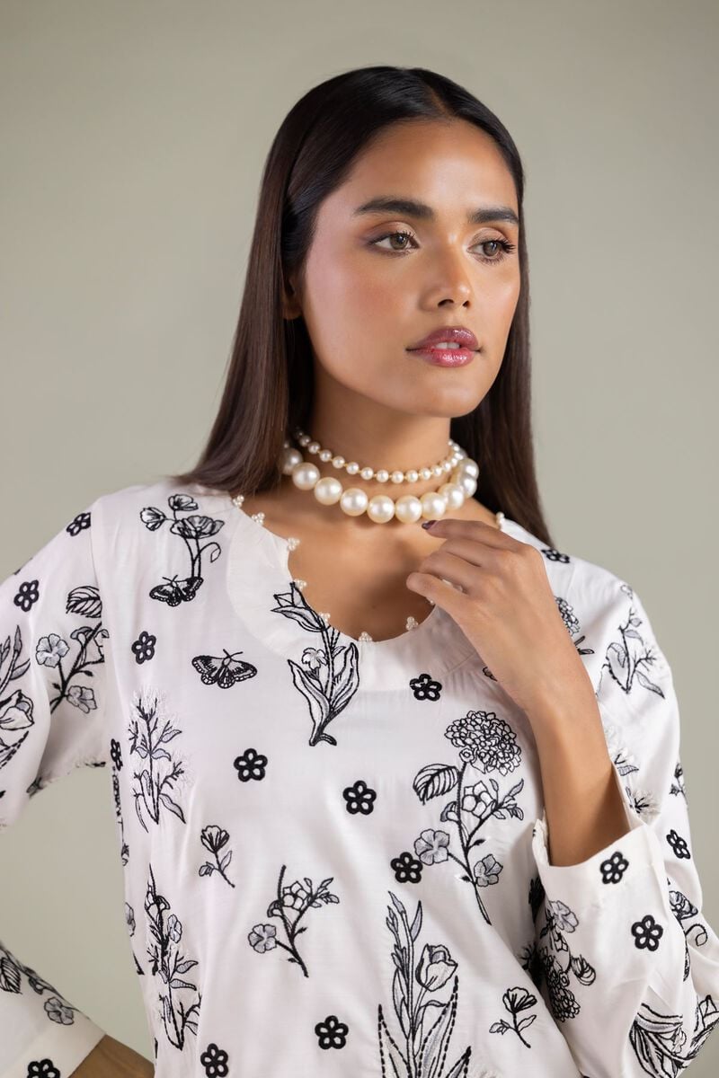 Embroidered | Raw Silk | Floral Scalloped Kurta | USD 60.00