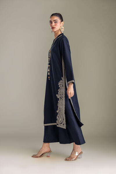 Embroidered | Heavy Blended Viscose | Navy Solid Pants | USD 35.00