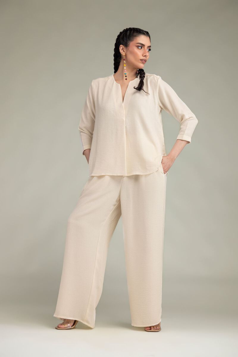 Dyed | Crepe Georgette | Solid V-Neck Shirt | USD 40.00