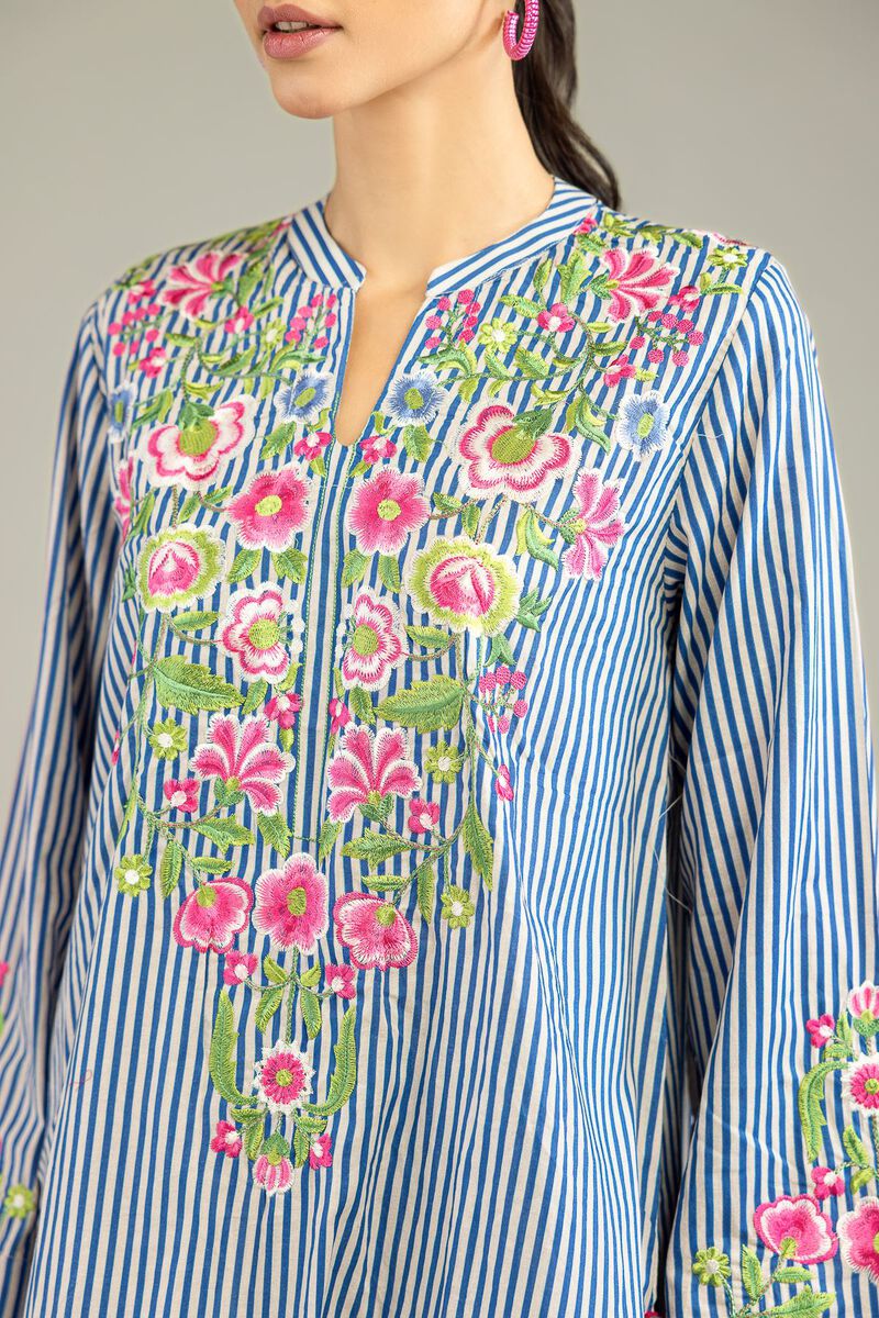 Embroidered | Cambric | Blue Floral Kurta | USD 24.50