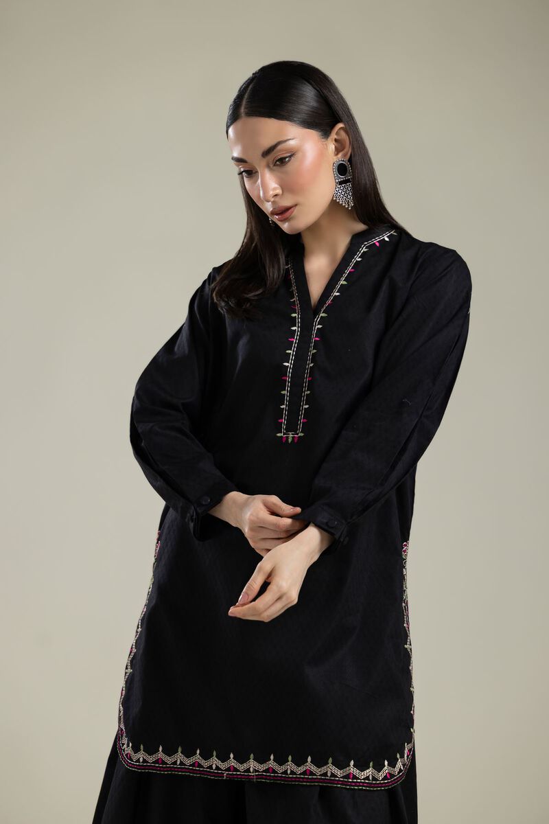 Embroidered |Cotton Dobby | Black Embroidered Kurta | USD 35.00