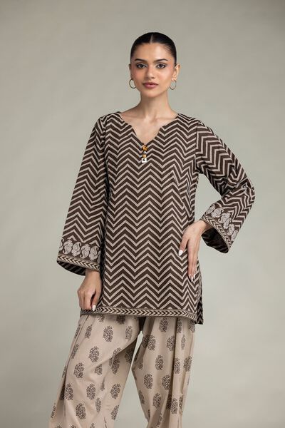 Printed | Cambric | Brown Short Kurta | USD 40.00