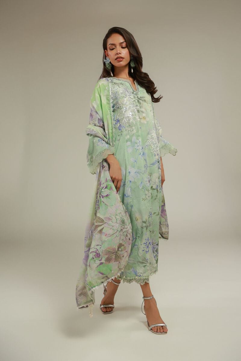 Embroidered | Raw Silk | Floral Kurta 3-Piece | USD 155.00