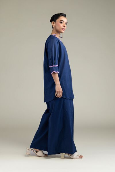 Embroidered | Cotton Dobby | Solid Navy Pants | USD 25.00