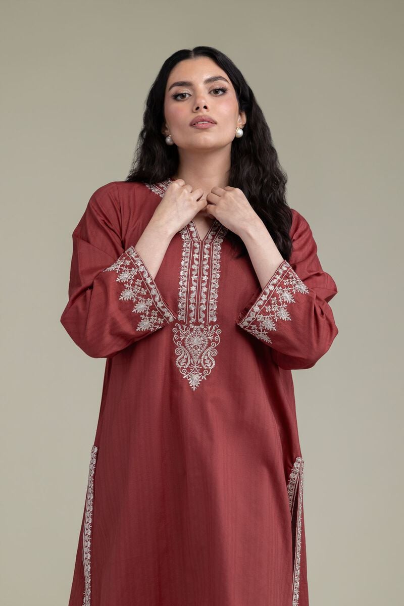 Embroidered | Cotton Dobby | Longline V-Neck Kurta | USD 45.00