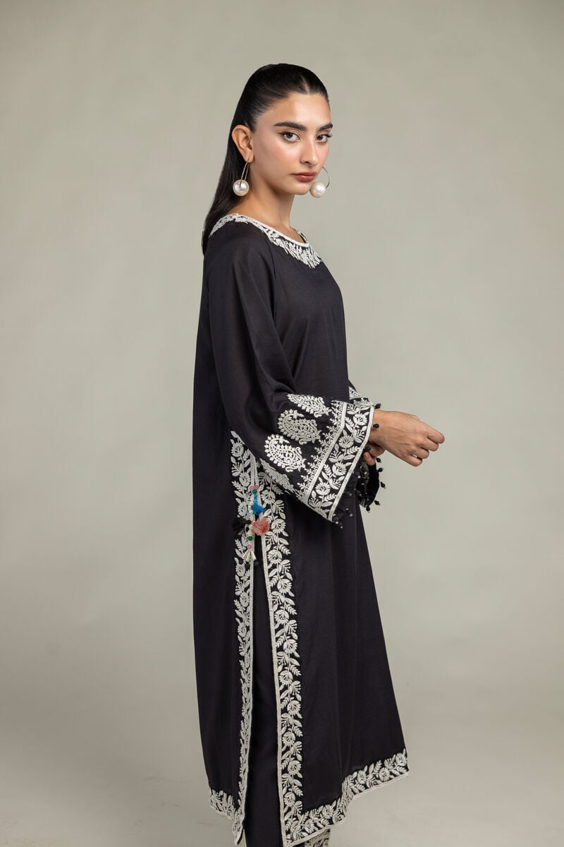 Embroidered | Raw Silk | Black Silk Kurta | USD 65.00