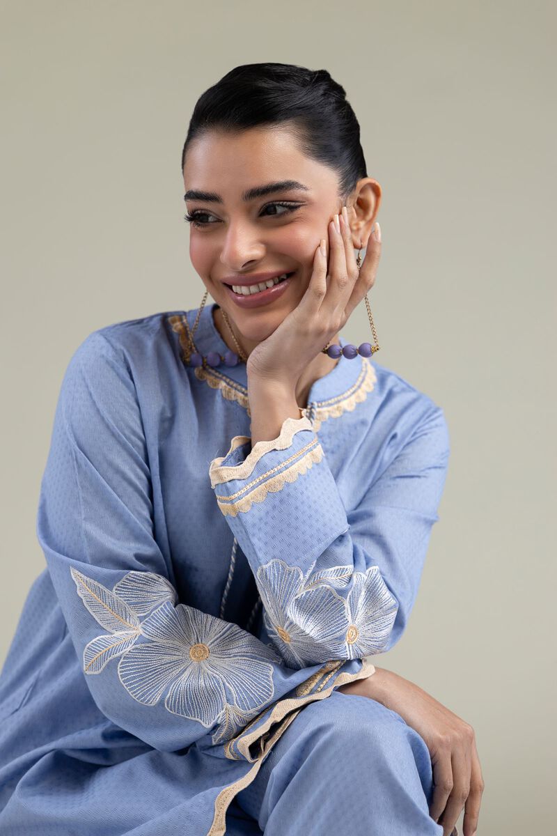 Embroidered | Cotton Dobby | Floral Scalloped Kurta | USD 40.00