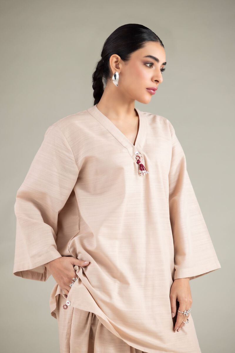 Dyed | Textured Cotton | V-Neck Tassel Kurta | USD 35.00