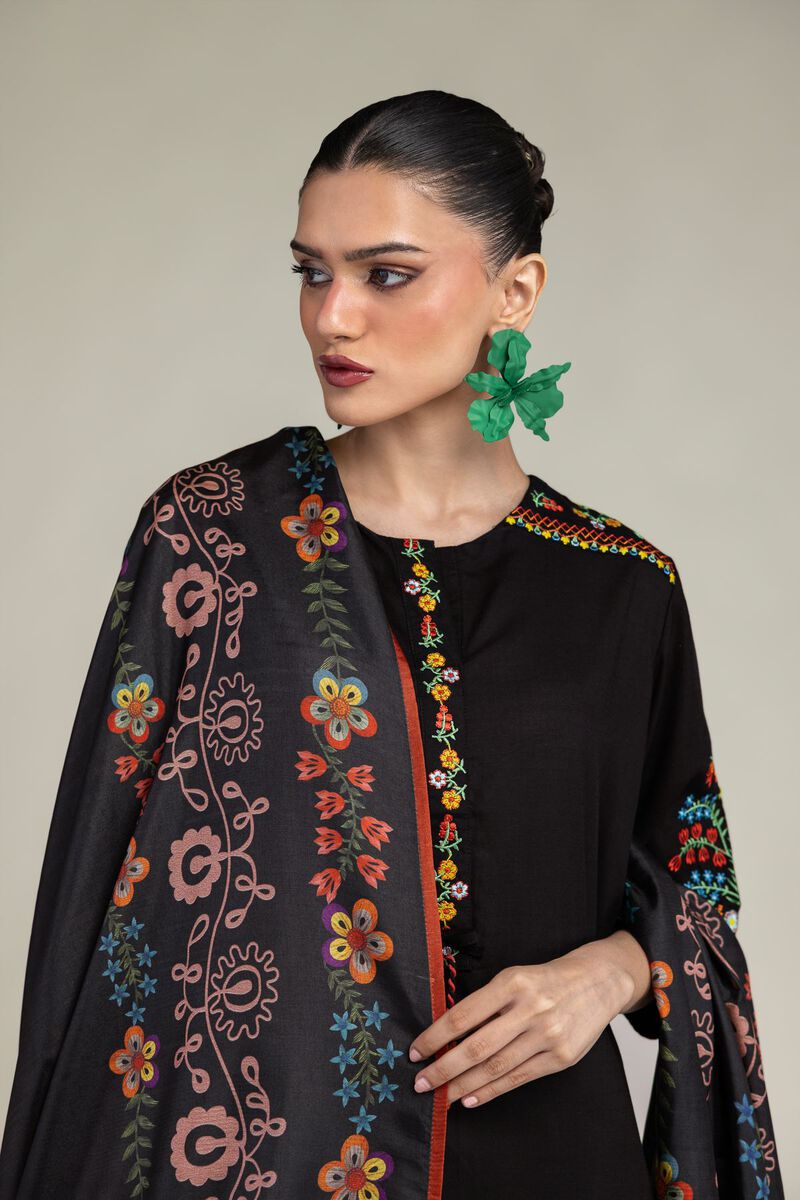 Embroidered | Polyester Silk | Floral Black Dupatta | USD 30.00