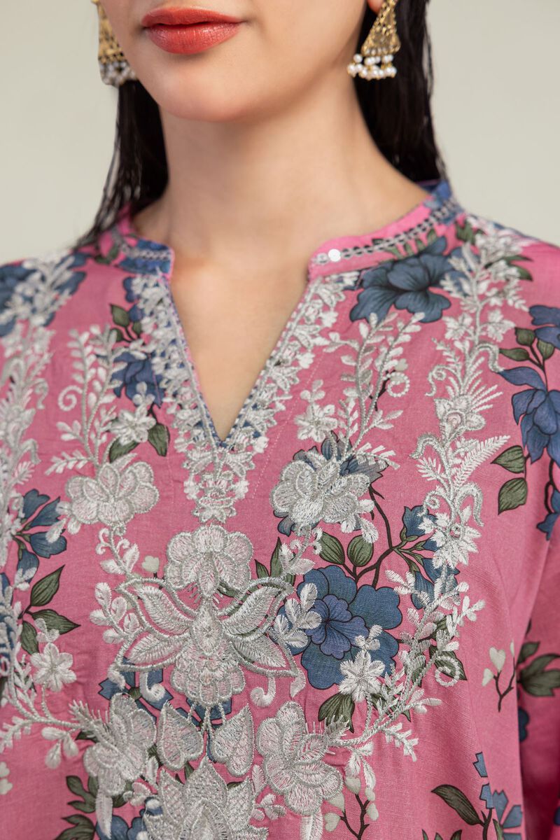 Embroidered | Raw Silk | Floral V-Neck Kurta | USD 20.00