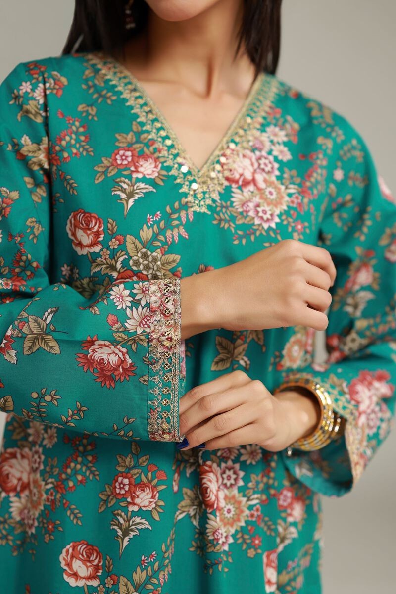 Embroidered | Cambric | Floral Longline Kurta | USD 30.00