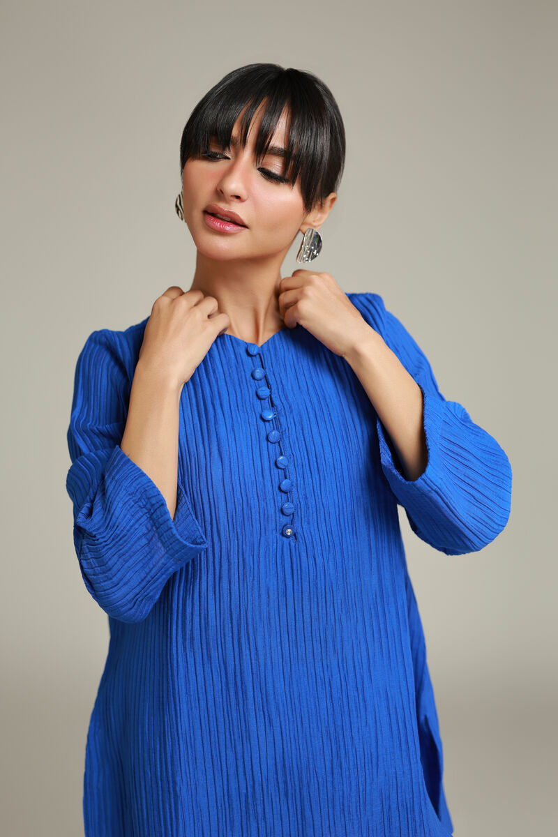 Dyed | Blended Crinkle | Short Blue Kurta | USD 35.00
