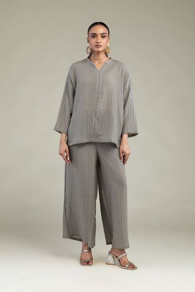 Dyed | Blended Crinkle | Gray Crinkle Trousers | USD 35.00