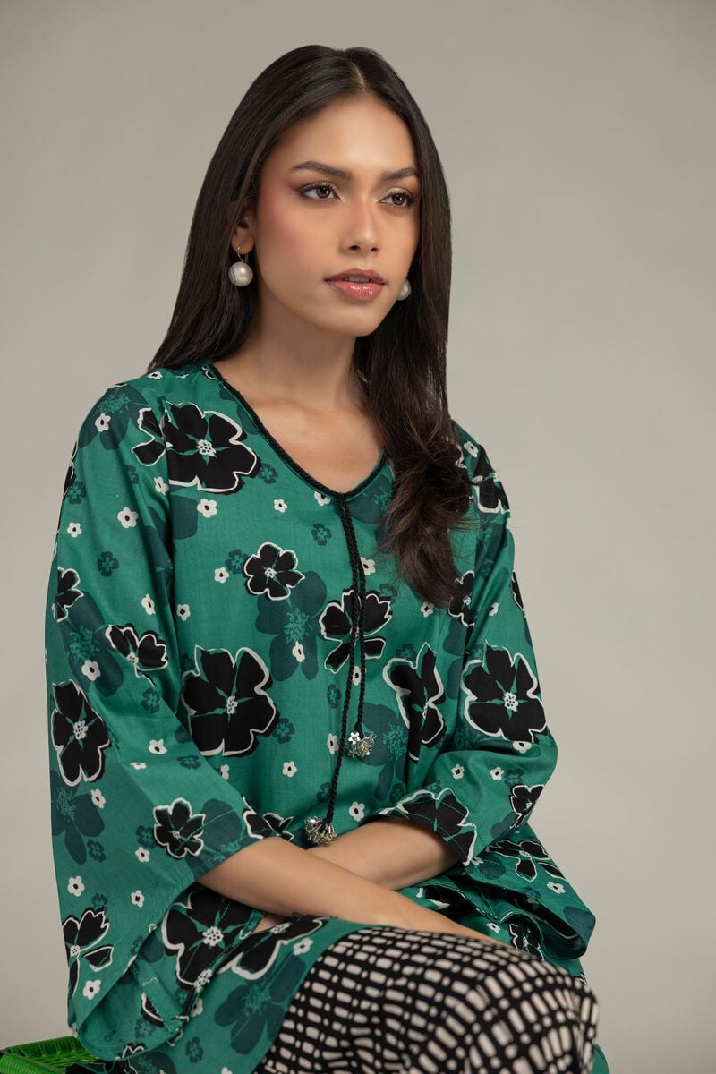 Printed | Cambric | Floral Green Kurta | USD 35.00