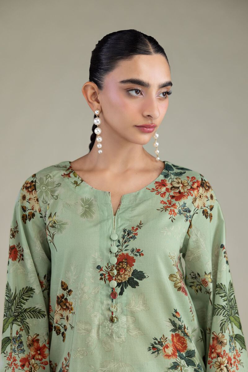 Printed | Cambric | Mint Cambric Kurta | USD 40.00