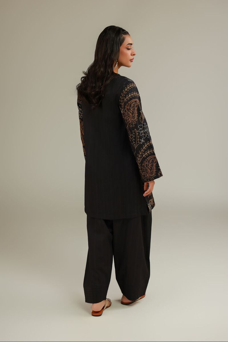 Embroidered | Cotton Dobby | Short Black Kurta | USD 35.00