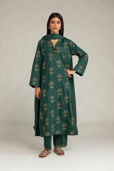 Embroidered | Cotton Dobby | Floral Green Pants | USD 30.00