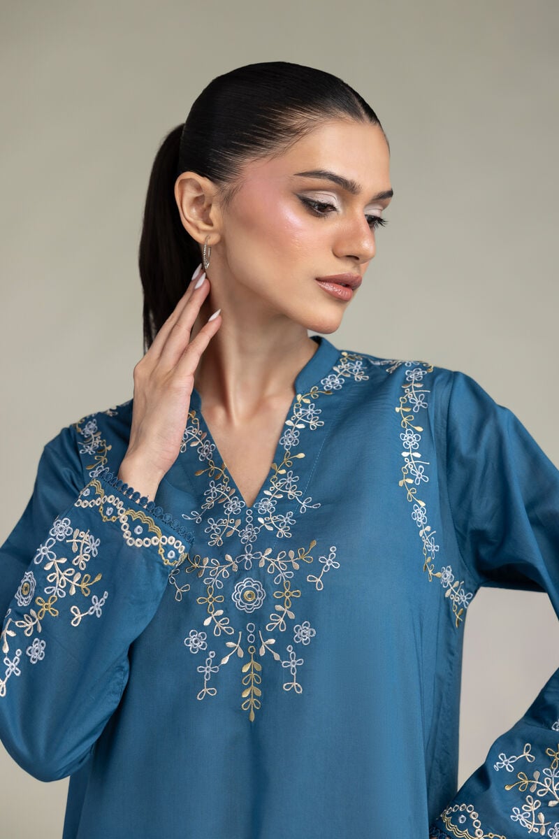 Embroidered | Cambric | Floral Longline Kurta | USD 40.00