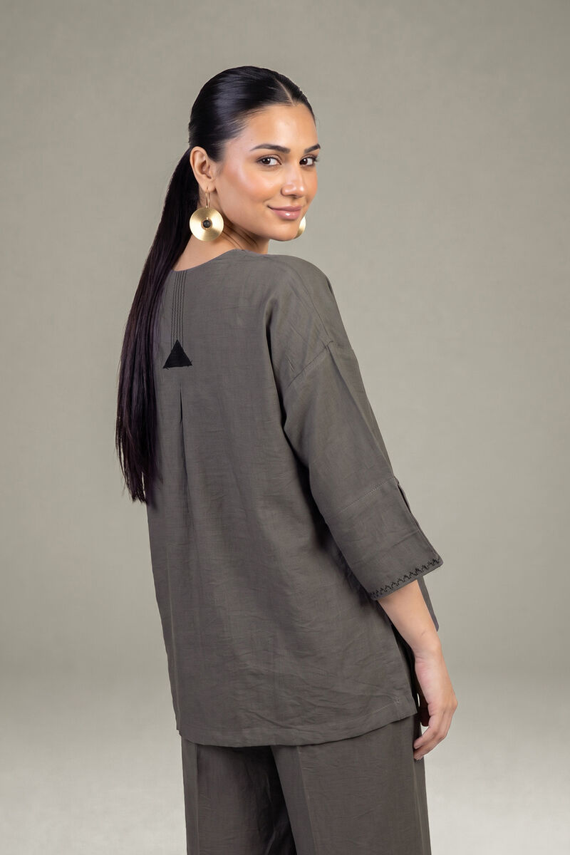 Dyed | Crepe | Solid V-Neck Tunic | USD 40.00