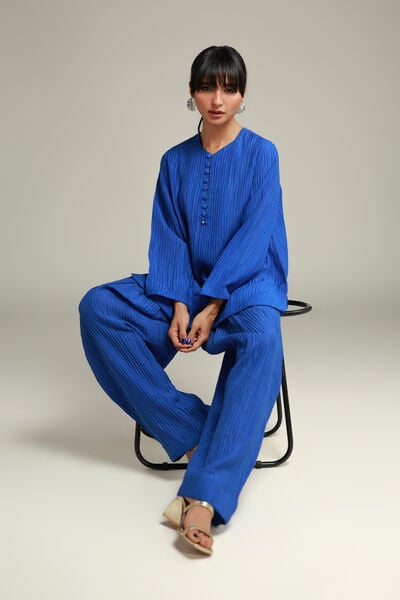Dyed | Blended Crinkle | Short Blue Kurta | USD 35.00