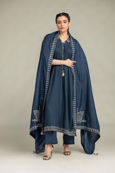 Embroidered | Raw Silk | V-Neck Longline Kurta | USD 70.00
