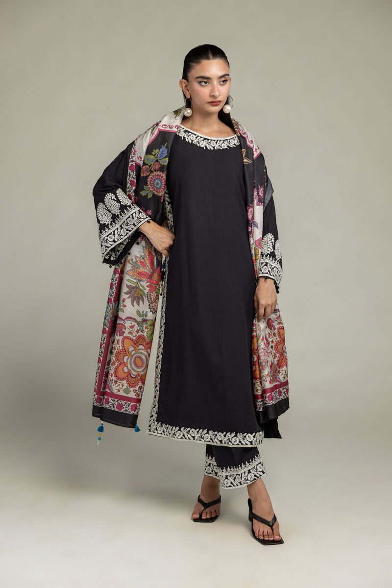 Embroidered  | Polyester Silk | Black Silk Dupatta | USD 35.00