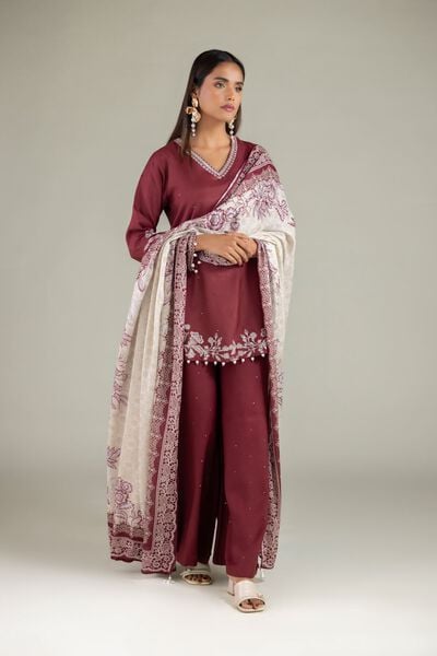 Embroidered | Raw Silk | Floral Threadwork Dupatta | USD 35.00