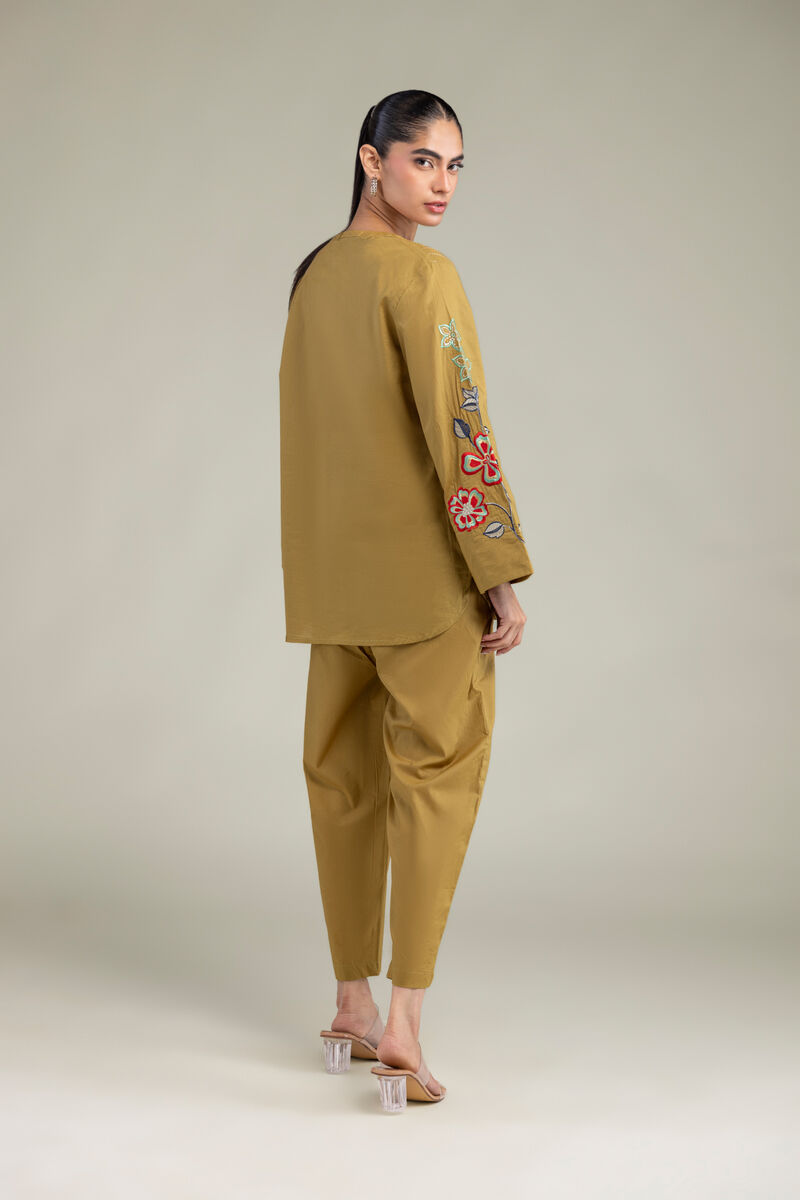 Embroidered | Cambric | Mustard V‑Neck Tunic | USD 40.00