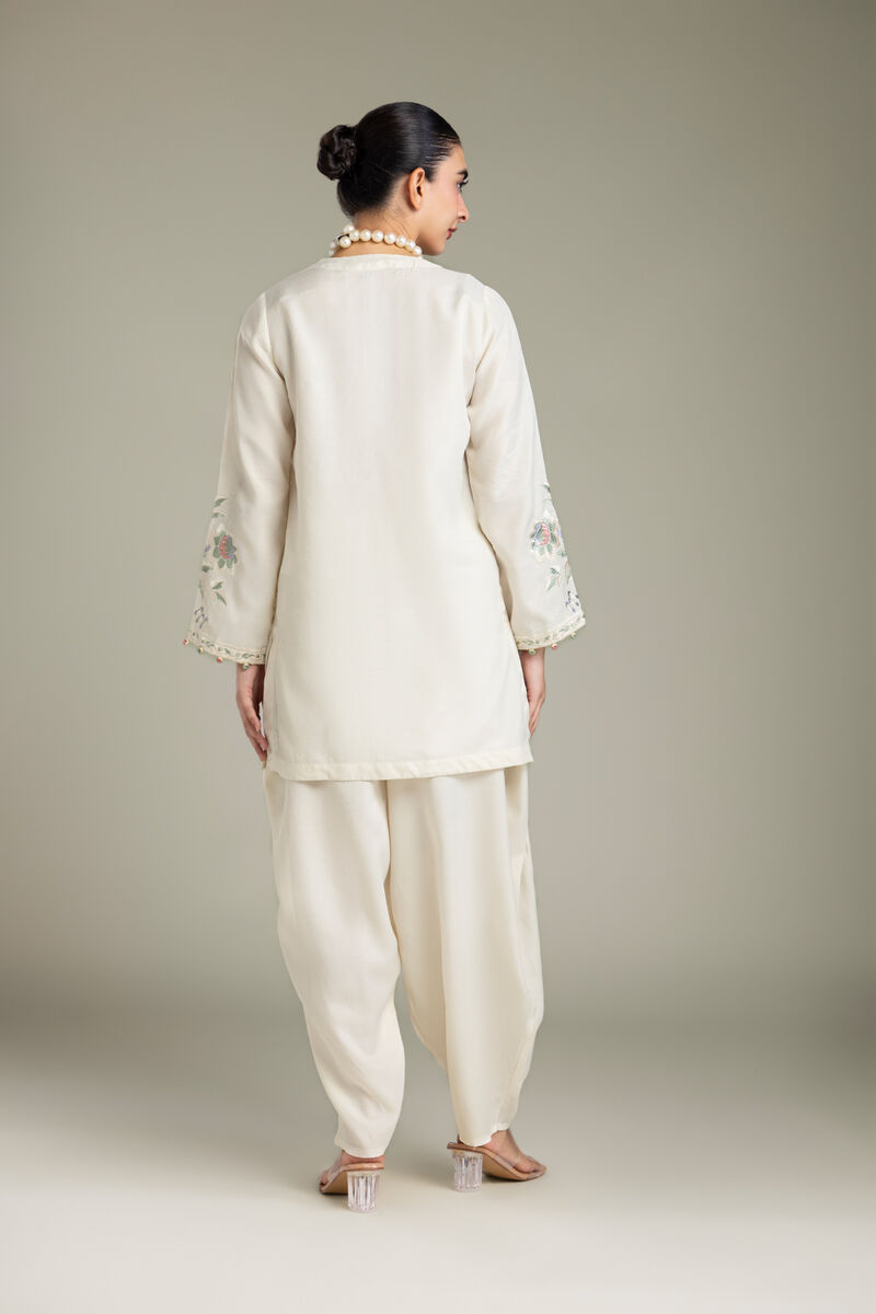 Embroidered | Raw Silk | Off-White Silk Kurta | USD 70.00