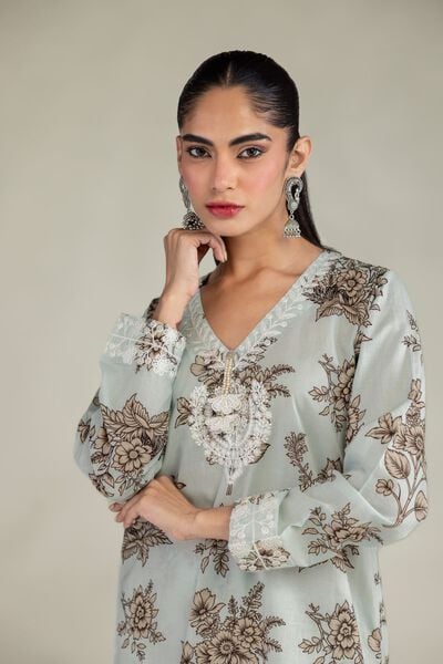 Embroidered | Cambric | Short Floral Kurta | USD 35.00