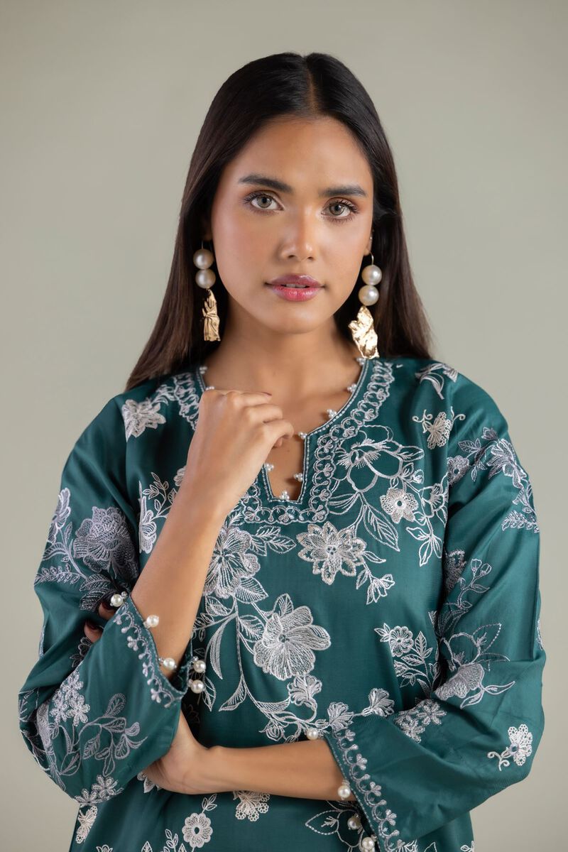 Embroidered | Raw Silk | Pearl Floral Kurta | USD 60.00