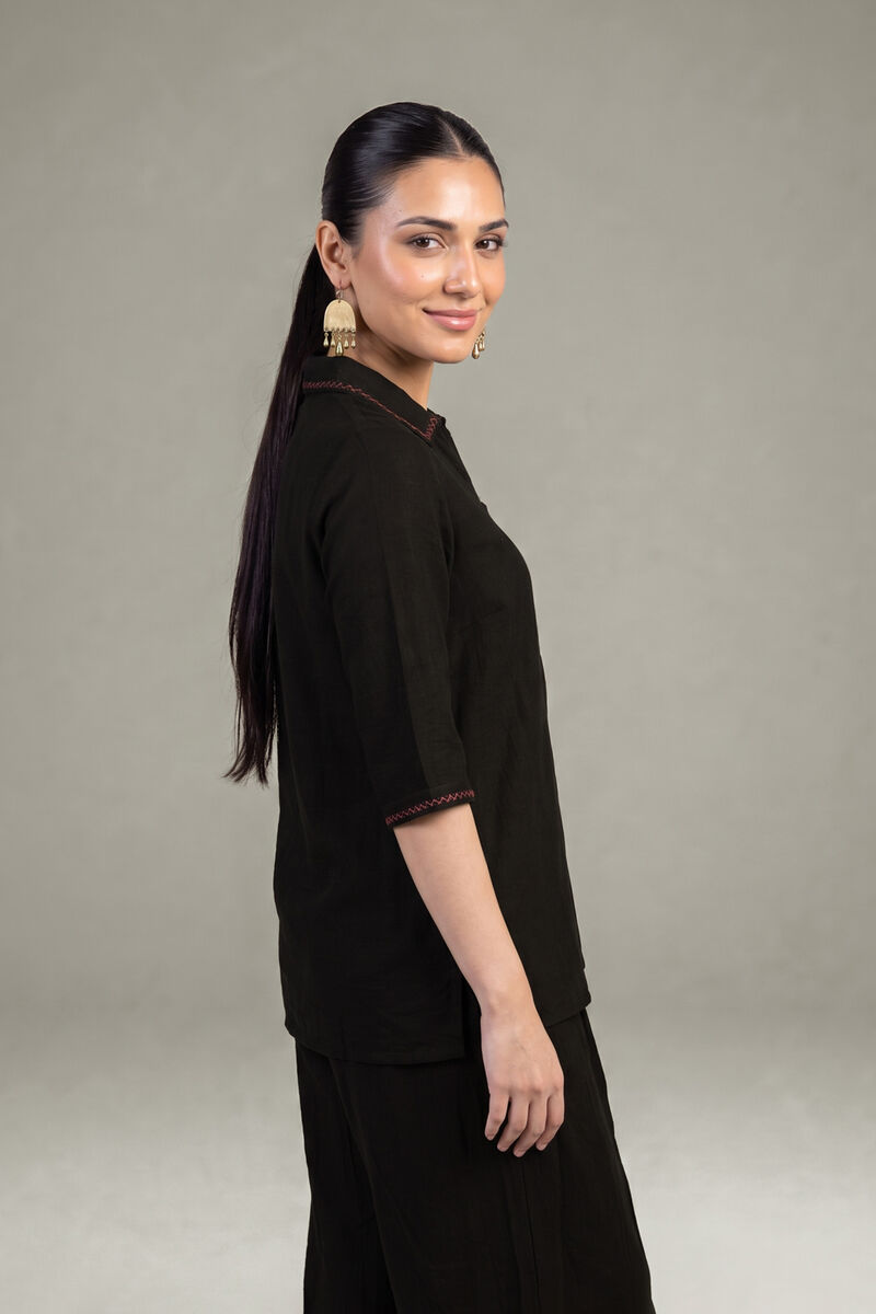 Dyed | Crepe | V-Neck Black Tunic | USD 40.00