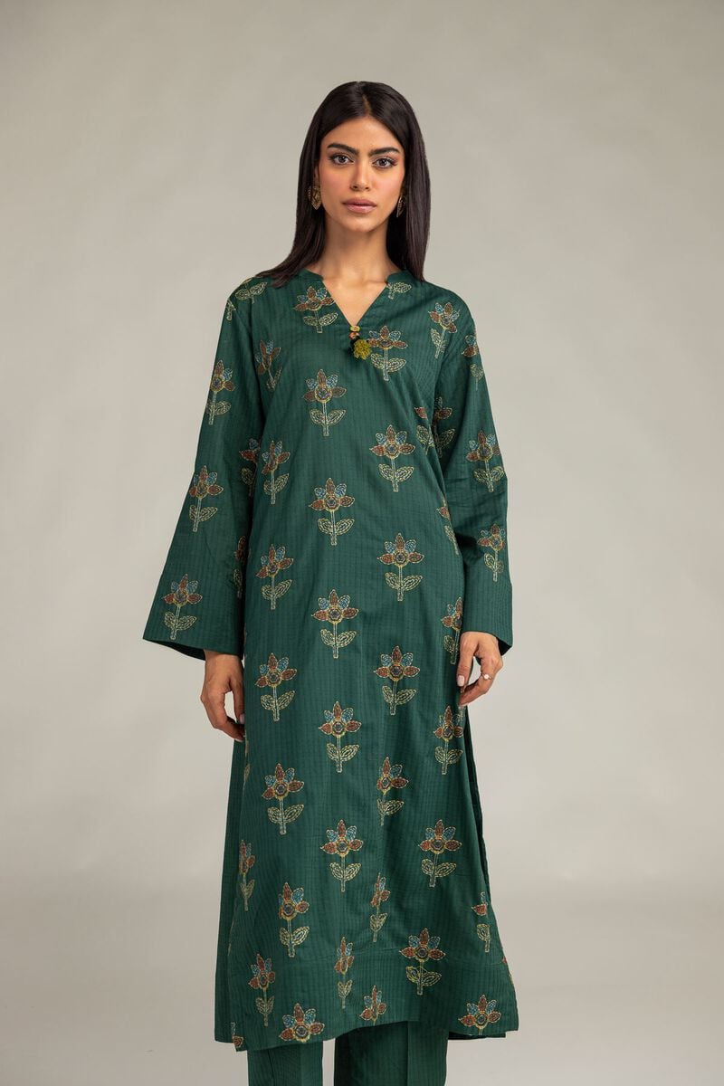 Embroidered | Cotton Dobby | Floral Longline Kurta | USD 40.00