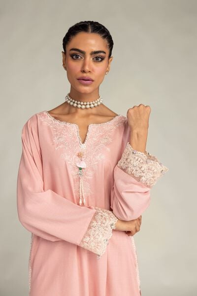 Embroidered | Raw Silk | Pink Silk Kurta | USD 65.00