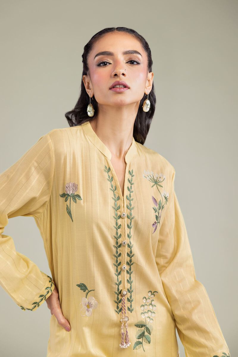 Embroidered | Textured Cotton | Cotton Longline Kurta | USD 45.00