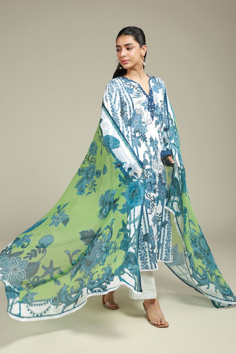 Embroidered | Satin | Floral Printed Suit | USD 75.00