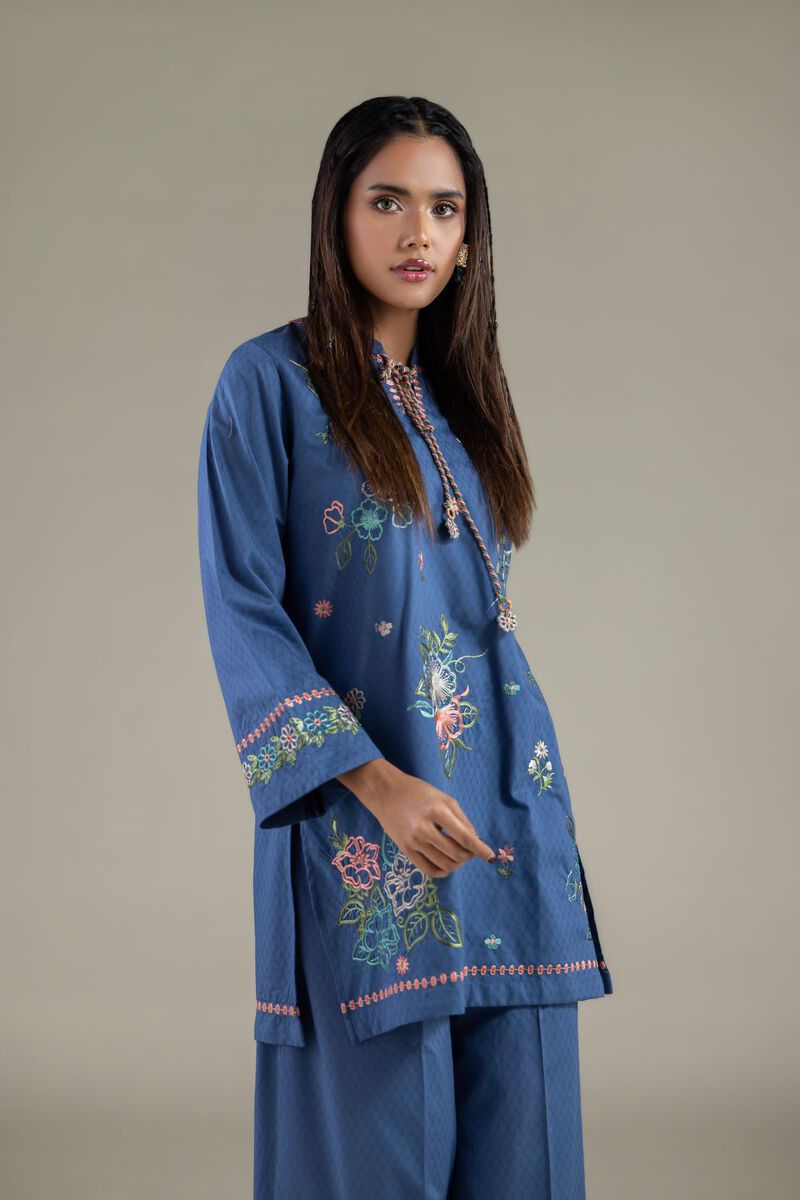 Embroidered | Cotton Dobby | Floral Drawstring Kurta | USD 40.00