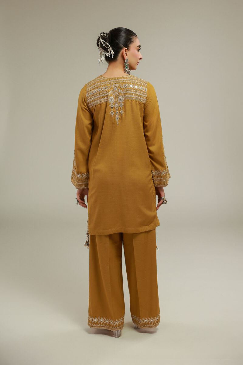 Embroidered | Raw Silk | Geometric V-Neck Kurta | USD 55.00