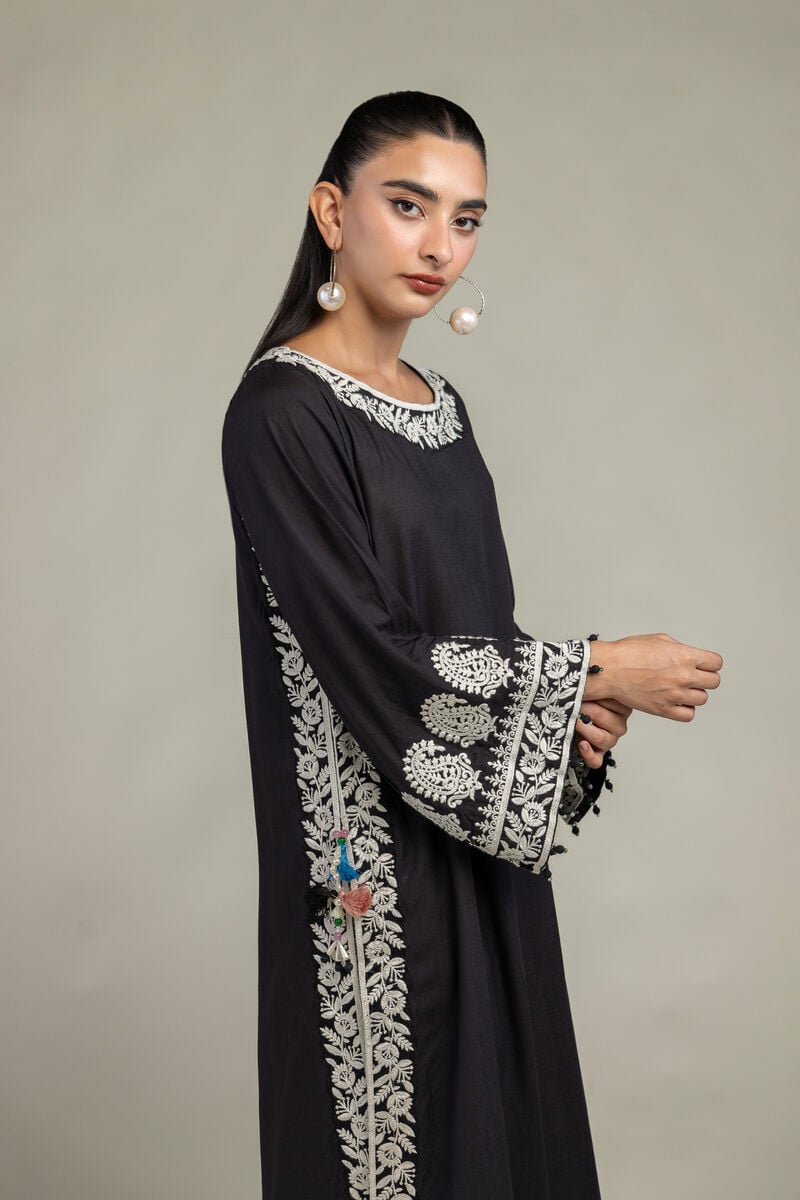 Embroidered | Raw Silk | Black Silk Kurta | USD 65.00