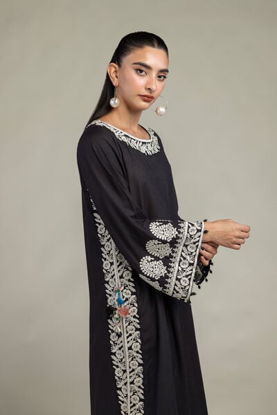 Embroidered | Raw Silk | Black Silk Kurta | USD 65.00