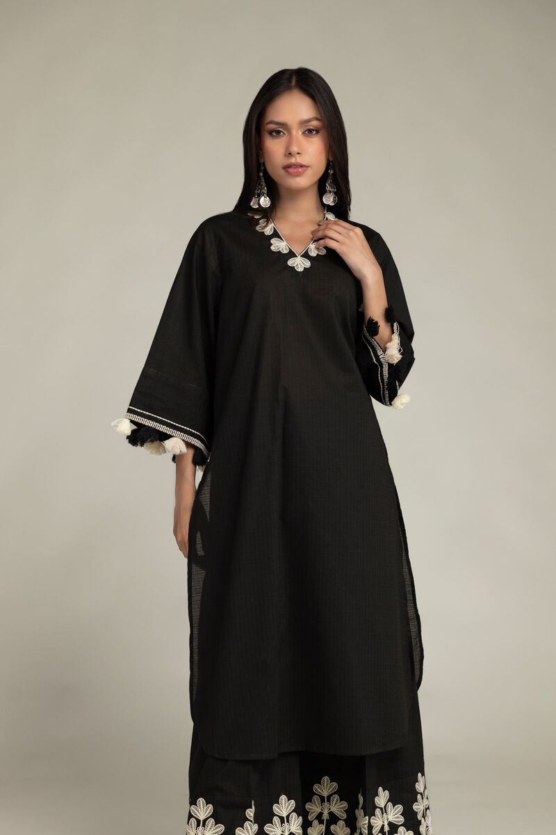 Embroidered | Cotton Dobby | Black Cotton Kurta | USD 35.00