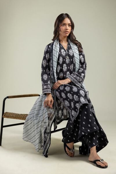 Printed | Cambric | Black Longline Kurta | USD 30.00